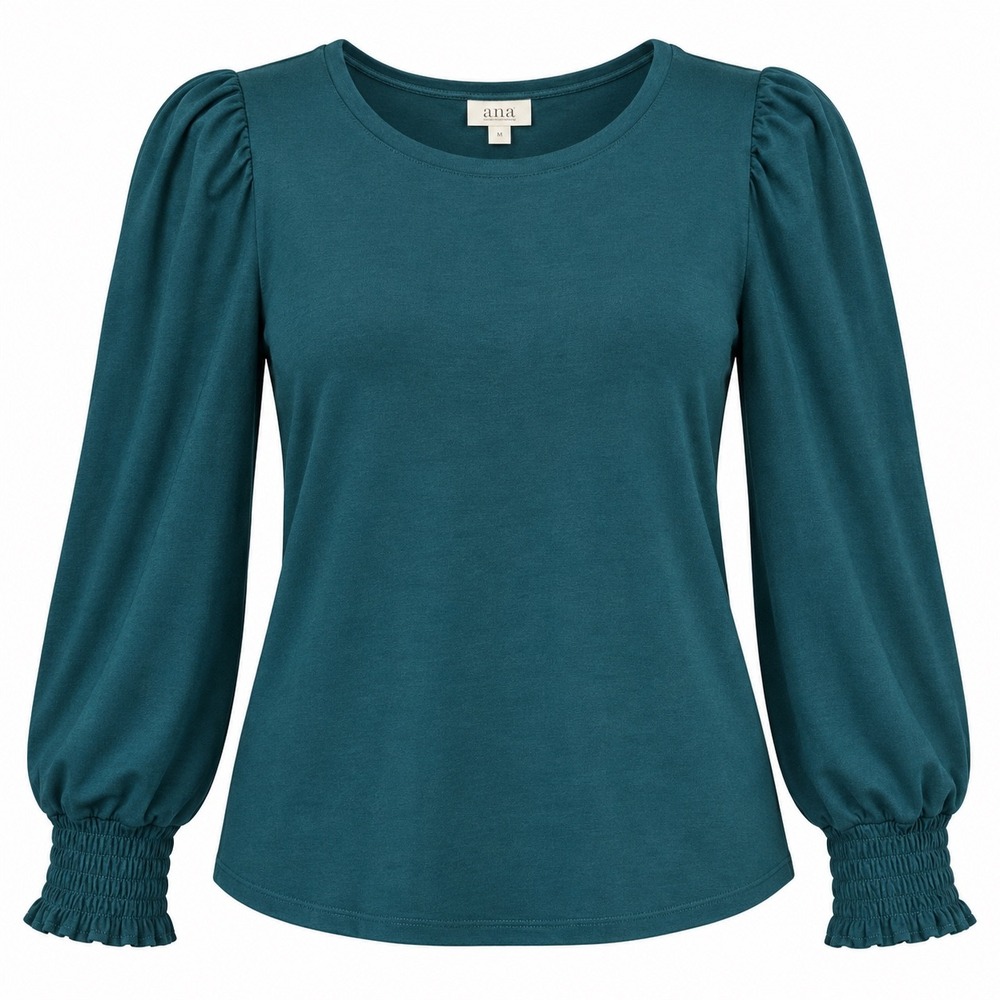 a.n.a A New Approach Women's Medium Teal Puff Sleeve Smocked Cuff Top NWT